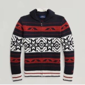 Boys Ralph Lauren Cotton Blend Full Zip Sweater Size L NWOT